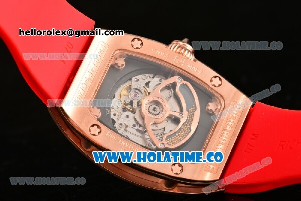 Richard Mille RM007 Miyota 6T51 Automatic Rose Gold Case with Diamonds Dial and Orange Rubber Strap - Click Image to Close